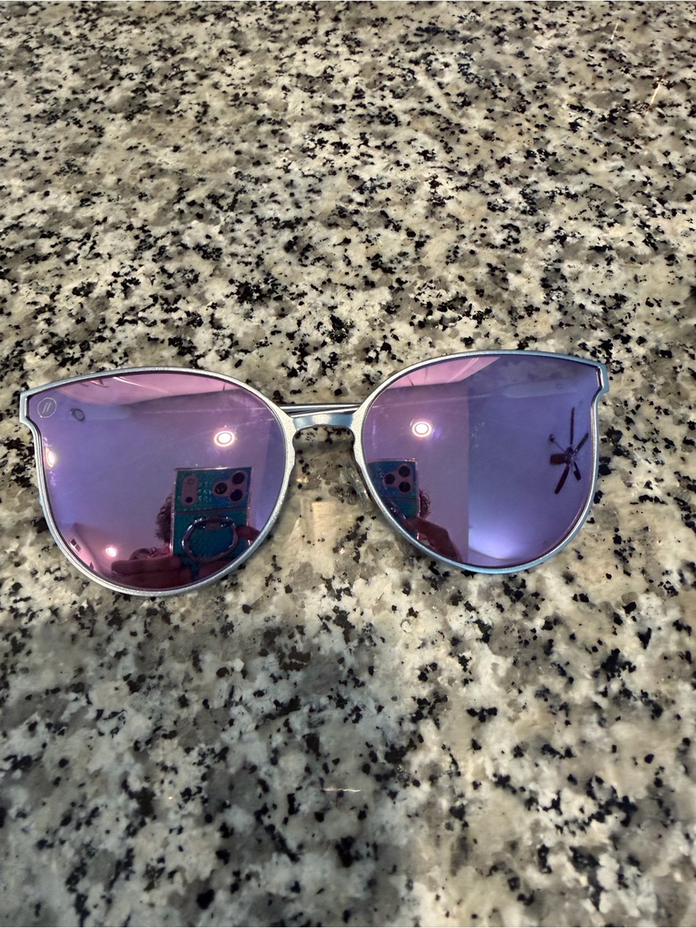 Like New BLENDERS Women's blue metallic Sunglasses with Pink Mirrored Lenses.